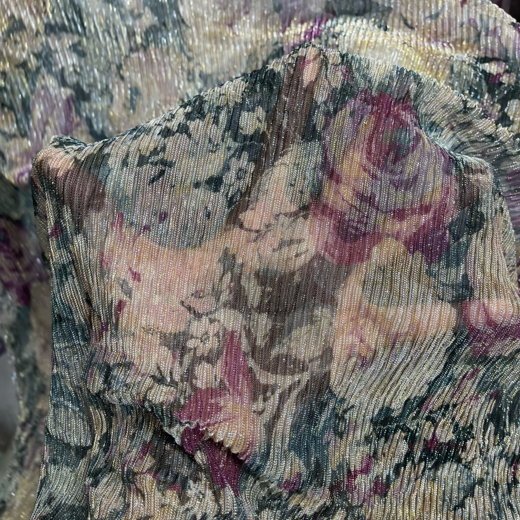 kain tulle plisket rolex - kain plisket glitter motif bunga premium - kain plisket branded at