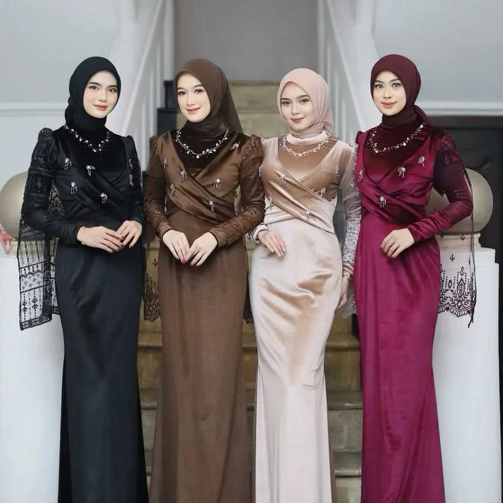 AGHNIA DRESS APLIKASI BRUKAT GAMIS VELVET TERBARU 2026 SIMPLE MEWAH DAN ELEGAN