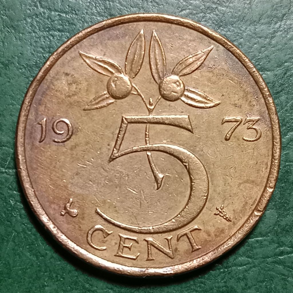 Koin Nederland Koleksi kuno jadul 5 Cent Juliana Tahun 1973 BEKAS