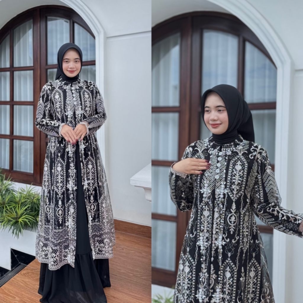 "Gamis Ryuna Brokat Premium Elegan Muslimah Busui Friendly - Ukuran M L XL XXL"gamis ryunagamis brok