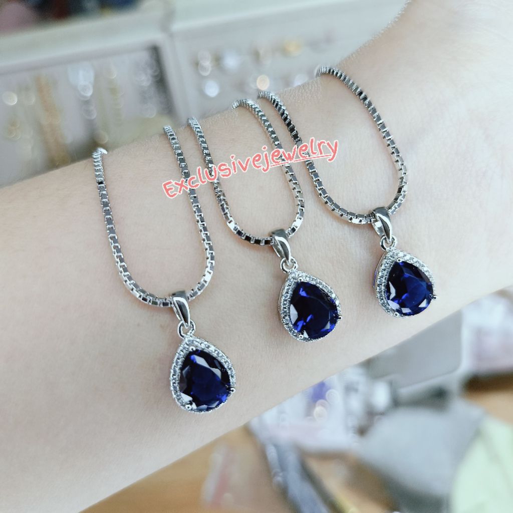 Kalung blue sapphire diamond tetes premium