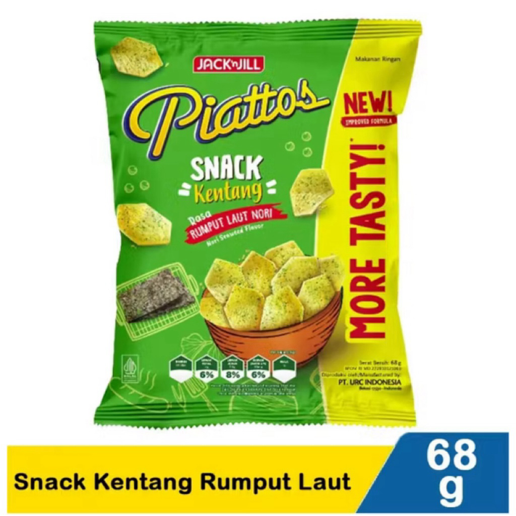 Piattos Snack Kentang Rasa Rumput Laut Nori 68g – Renyah, Gurih, dan Lebih Tasty – Camilan Premium