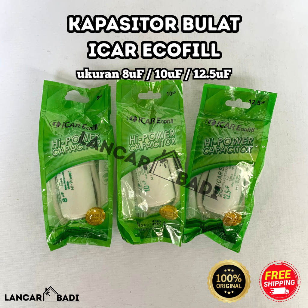 Capasitor Kapasitor ICAR ECOFILL Bulat 8uF 10uF 12.5uF | Kapasitor Mesin Cuci Pompa Air Sanyo dan Ko