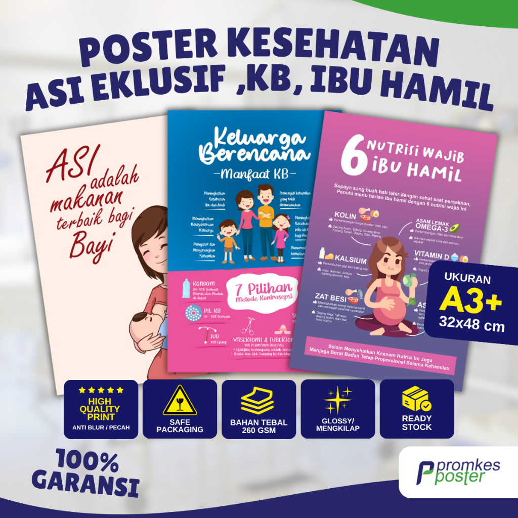 Poster Kesehatan Kebidanan, Kehamilan, Persalinan KIA, IBI, Bidan, Bidan Delima A3+ 32x48 cm - Promk