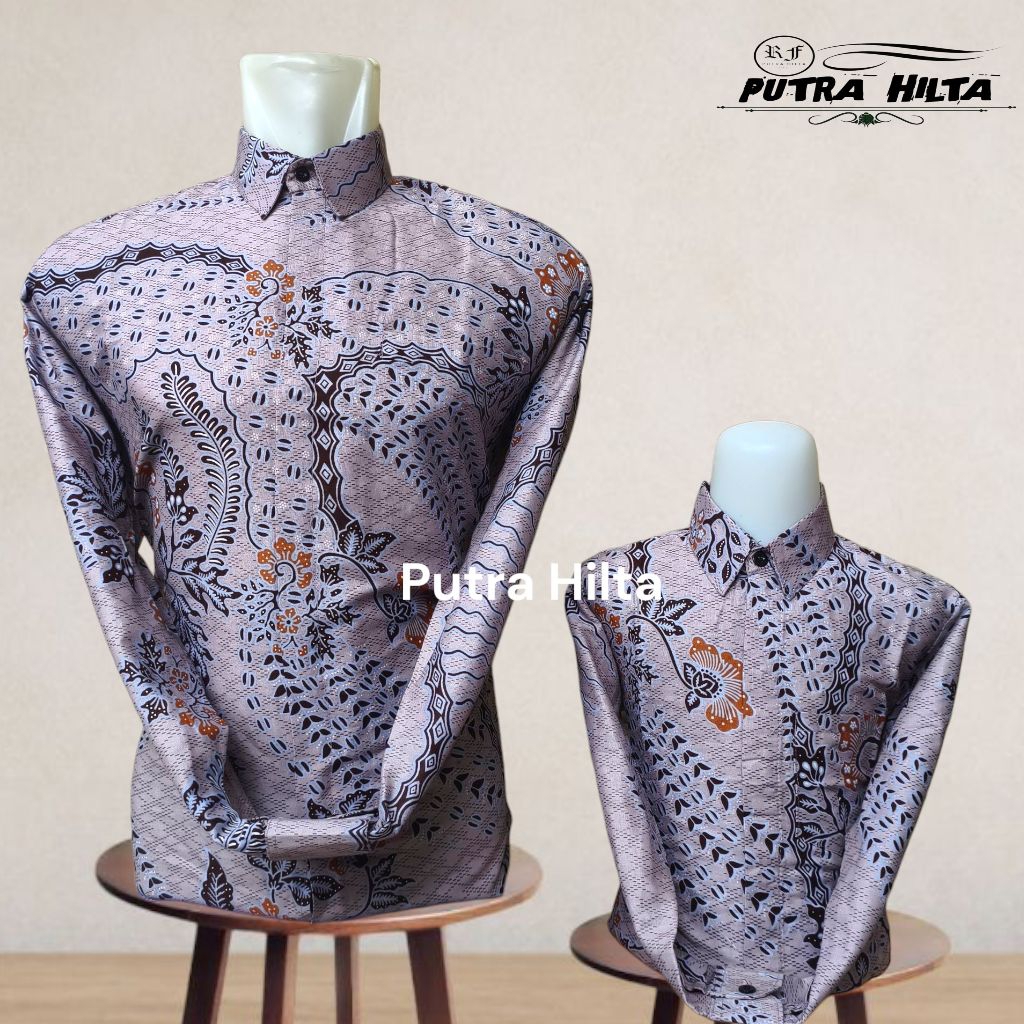Couple kemeja batik ayah dan anak warna pink taro motif elegan bahan katun lapis Furing//batik ayah 
