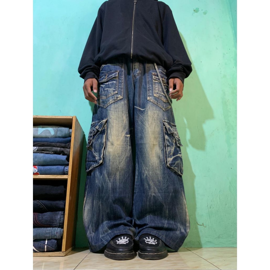 JEANS CARGO BAGGY PANTS WASH FEDING GACOR