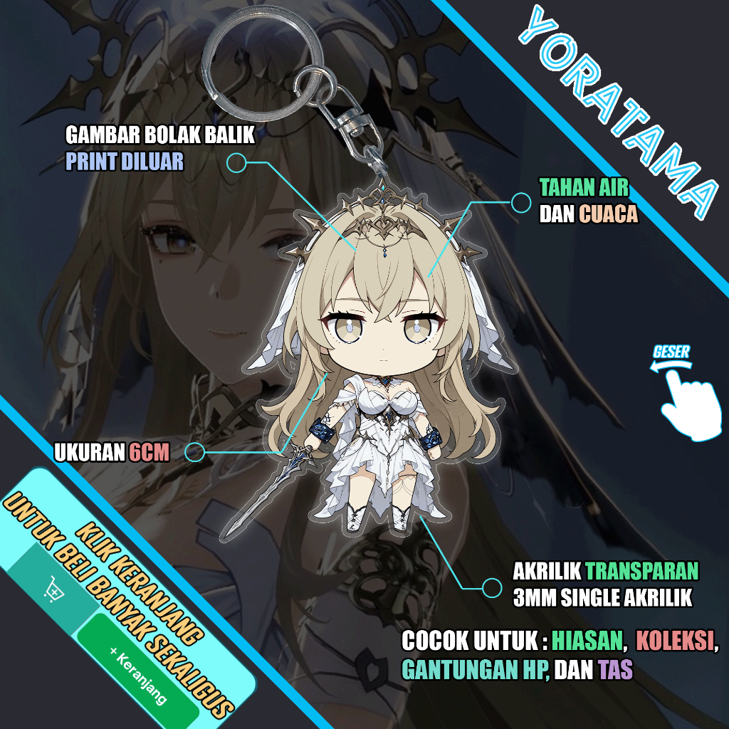 Gantungan Kunci Bianca Punishing Gray Raven PGR, Keychain Anime Lucu
