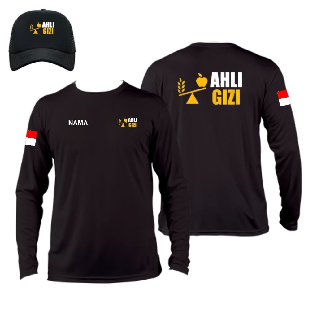 KAOS PANJANG LONGSLEEVE AHLI GIZI FREE NAMA BONUS TOPI