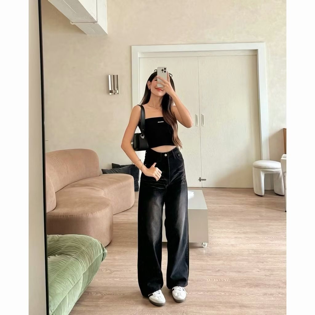 UNISEX Beggy Jeans Wanita - Celana Jeans Retro Gombrong - Celana Wishker Longgar Gombrong - Highwais