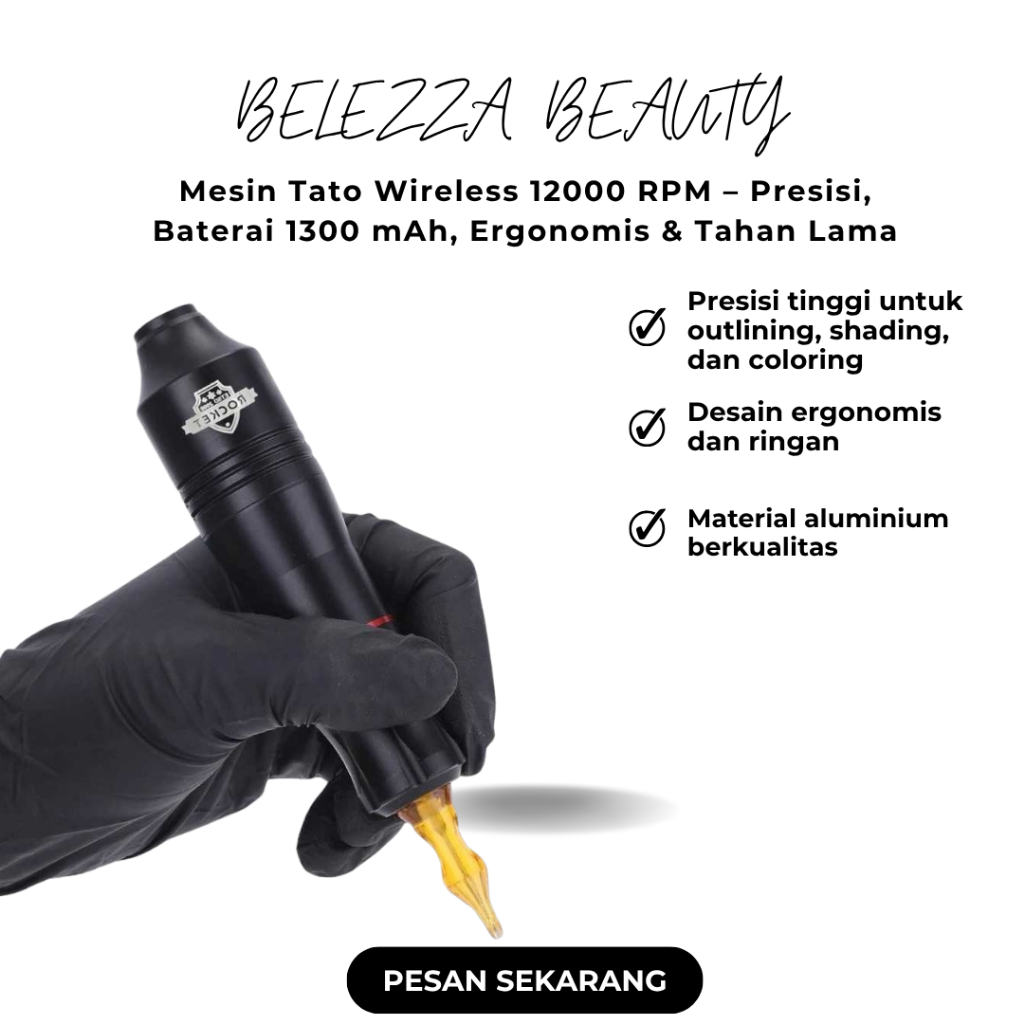 Belezza Mesin Tato Tattoo Embroidery Machine Kit 1300mAh 12000RPM Portable P120