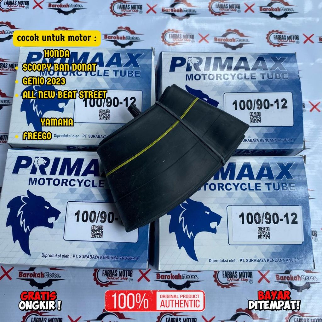 BAN DALAM DEPAN PRIMAAX UKURAN 100/90-12 UNTUK MOTOR SCOOPY FREEGO GENIO (2023) ALL NEW BEAT STREET