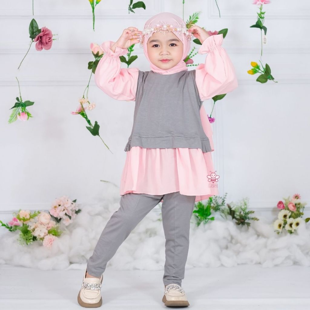 Jasmin One Set - SETCEL Anak Balita Perempuan Bahan Kaos SET HIJAB 1-6th