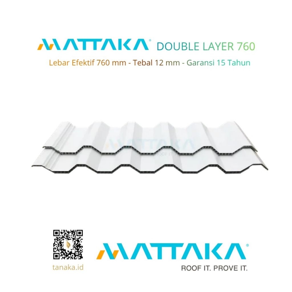 (Hanya Invoice) MATTAKA Double Layer 760mm Te 12mm - Tidak Tembus Cahaya - Atap uPVC Double Layer MA