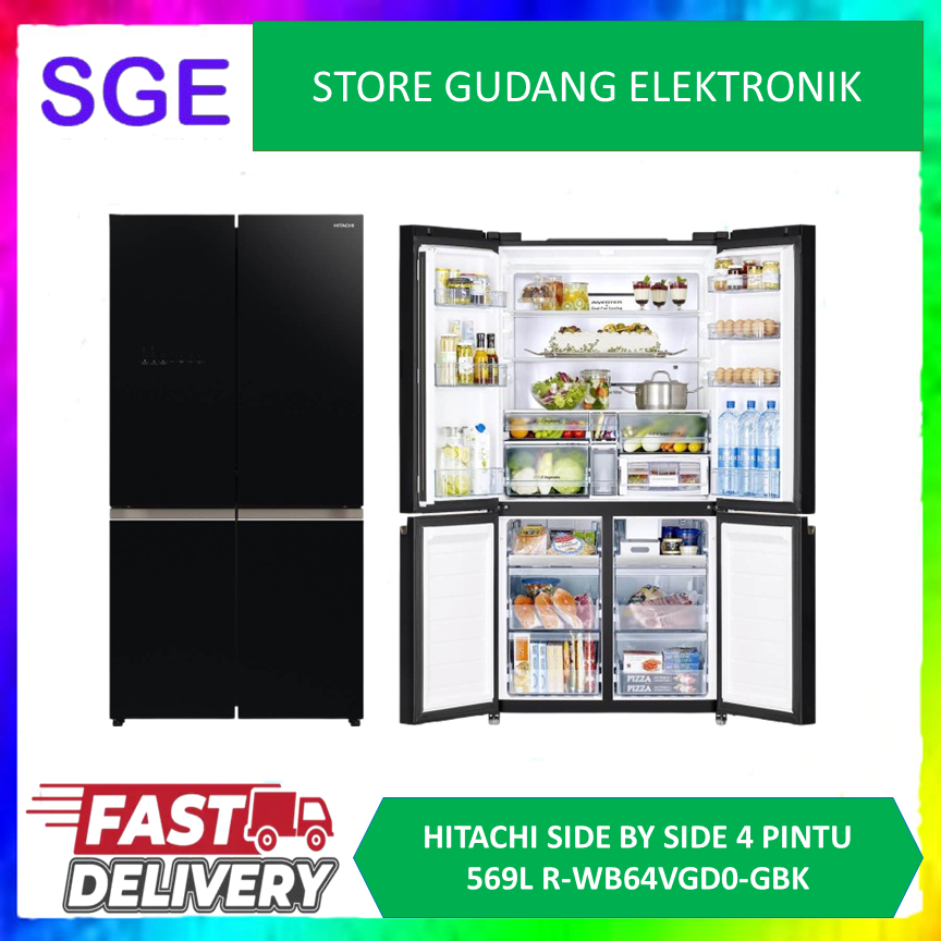 KULKAS HITACHI R-WB64VGD0-GBK KULKAS SIDE BY SIDE 4 PINTU 569 LITER INVERTER R-WB64VGD0 RWB64VGD0 GB
