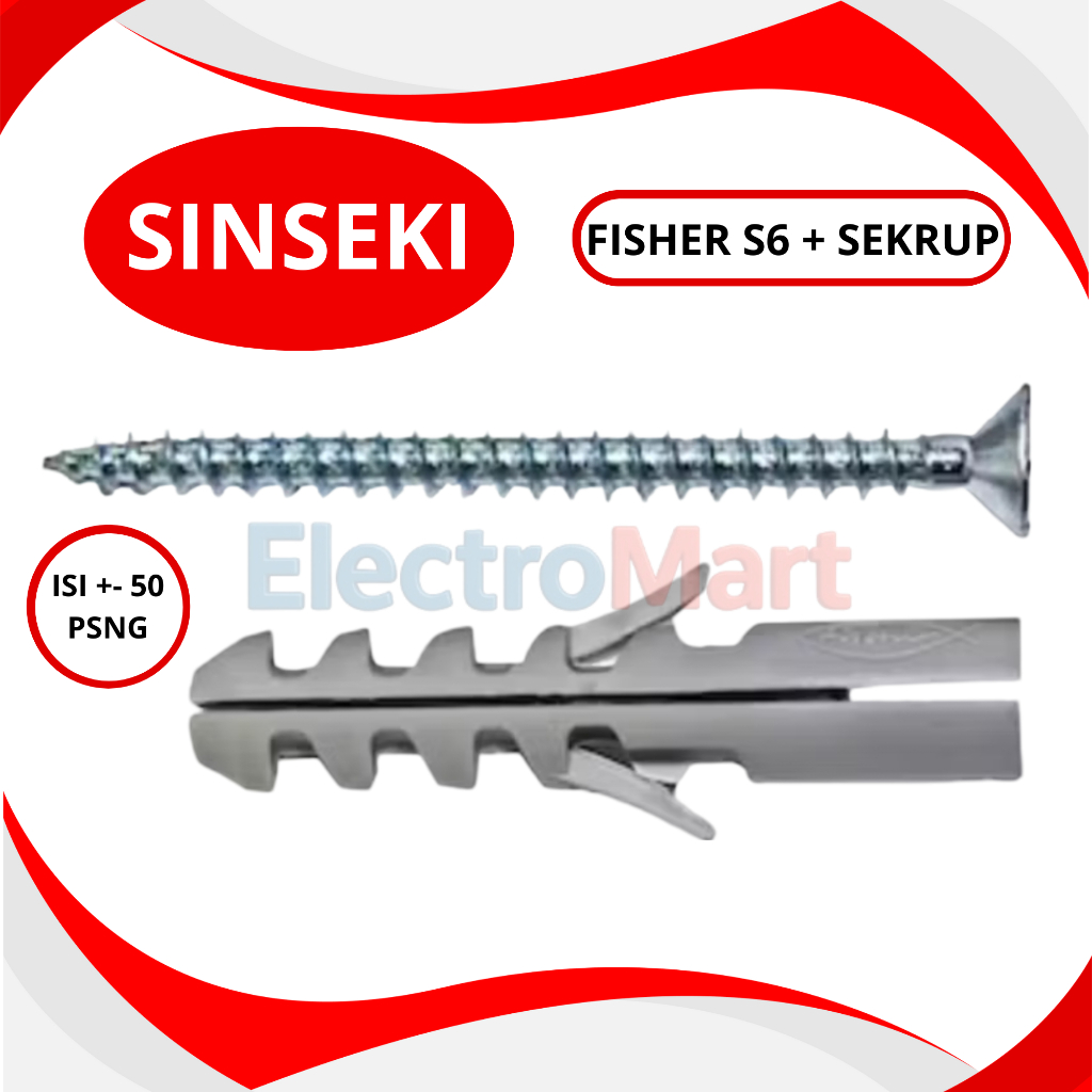 Fisher S6 + Skrup Abu-Abu 50 Pcs Berkualitas - S6 + SKRUP SATU SET ISI 50 - viser s6 s 6 1box fasten