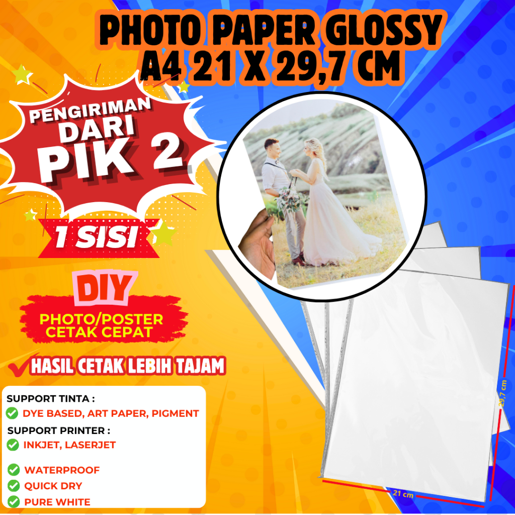KERTAS FOTO GLOSSY A4 1 SISI ANTI AIR / PHOTO PAPER GLOSSY INKJET WATERPROOF