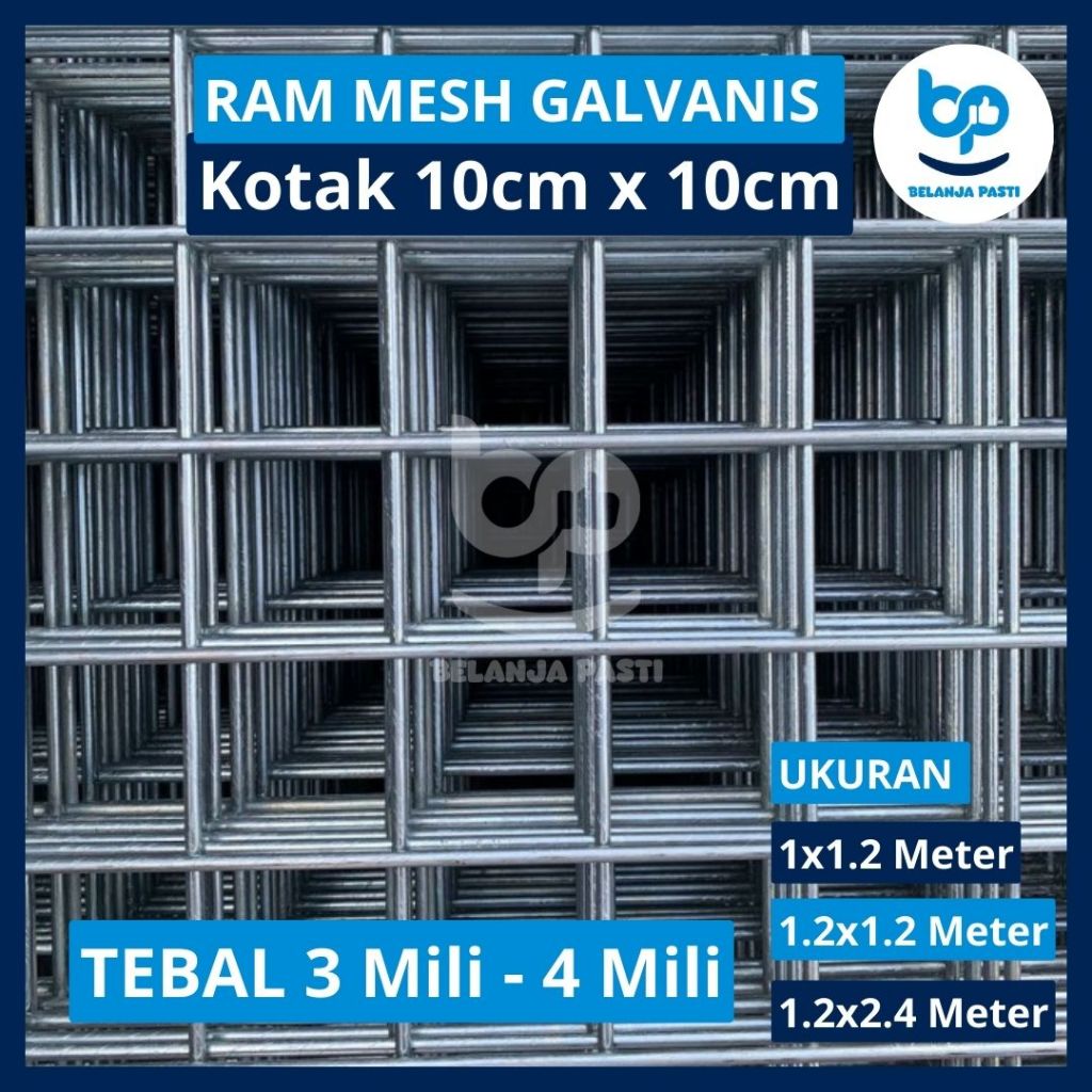 Ram Mesh Galvanis Lembaran 10cm x 10cm Tebal 3mm / 4mm – Variasi Ukuran