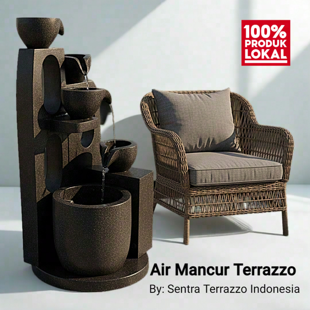 Air Mancur Terrazzo Minimalis 120cm - Air Mancur Taman Batu Alam Mewah - Gratis Mesin Air