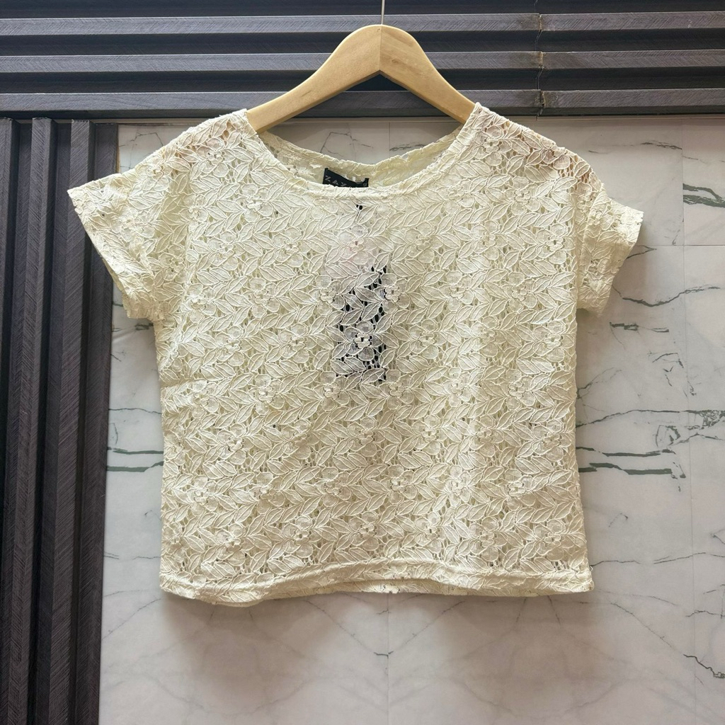 Blouse Brokat Wanita Lengan Pendek Elegan Casual