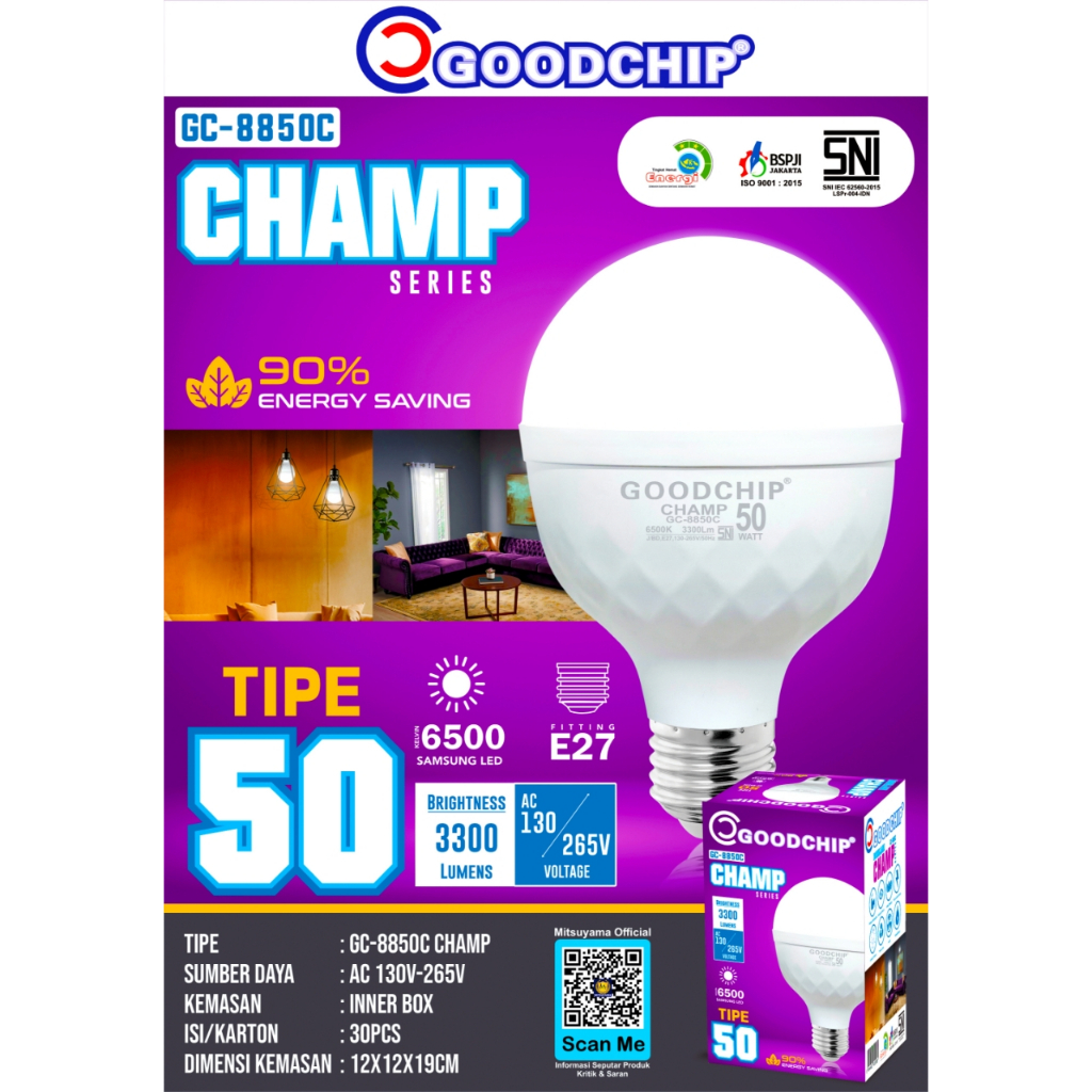 Lampu Bohlam GOODCHIP CHAMP SERIES 5w 10w 15w 20w 30w 40w 50w | 90% ENERGY SAVING