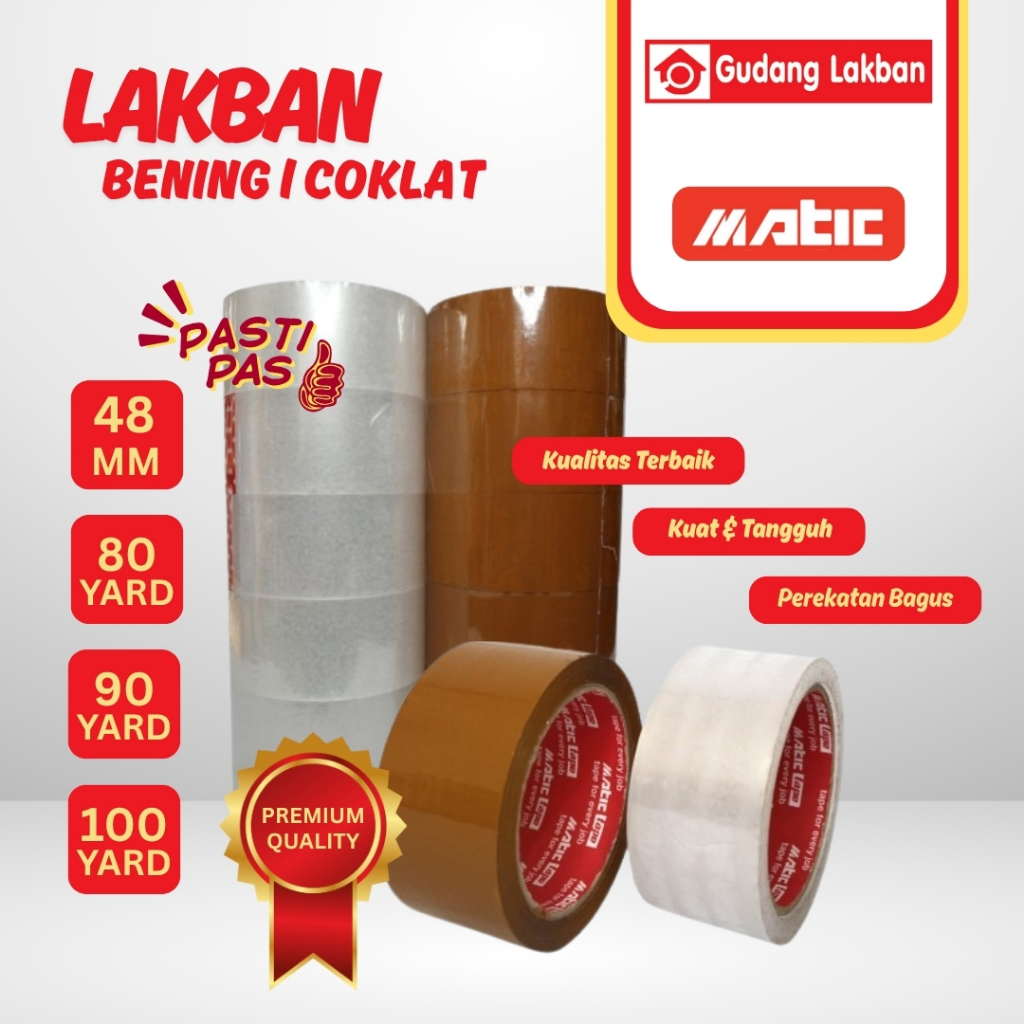 Matic Lakban Bening | Matic Lakban Coklat | 48mm x 80yard | 48mm x 90yard | 48mm x 100yard