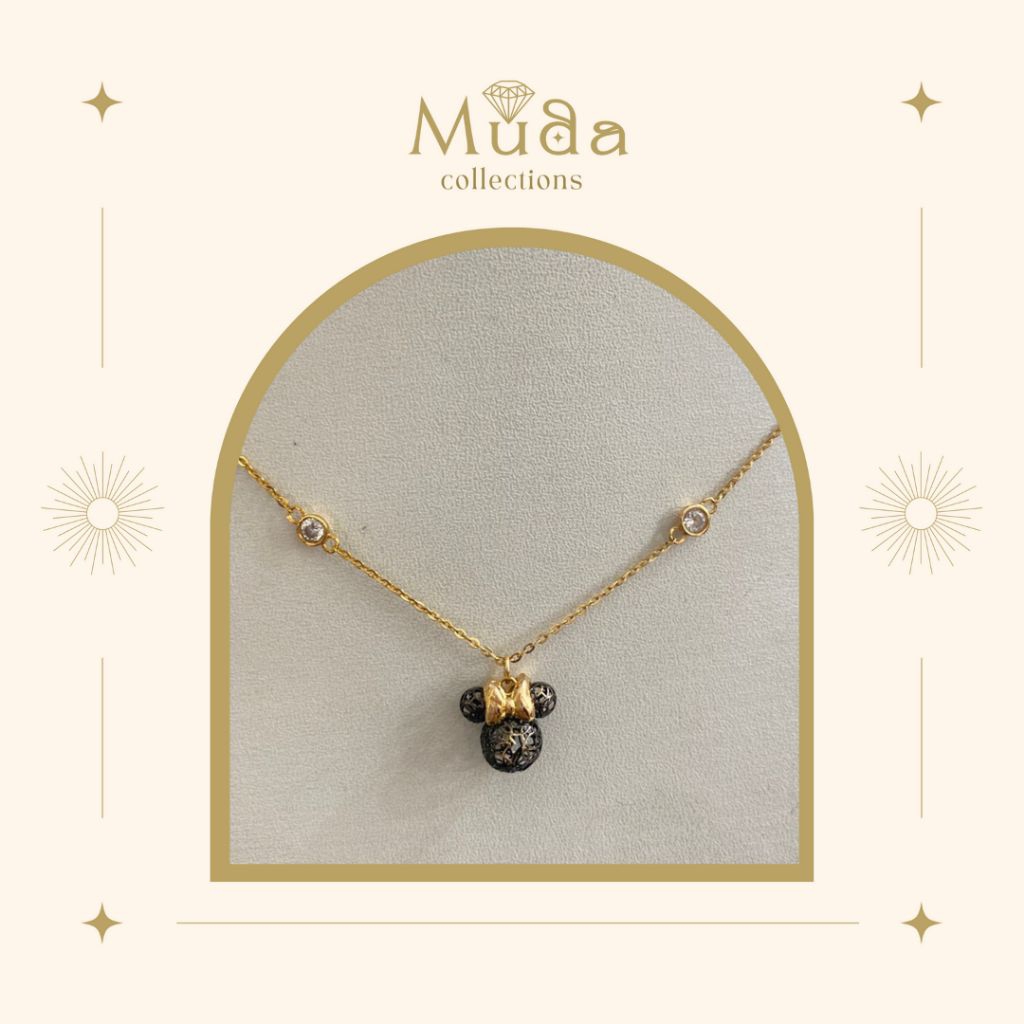 Kalung dewasa emas asli rantai nori model koye kepala mickey mose krancang 2 permata putih 375/8k