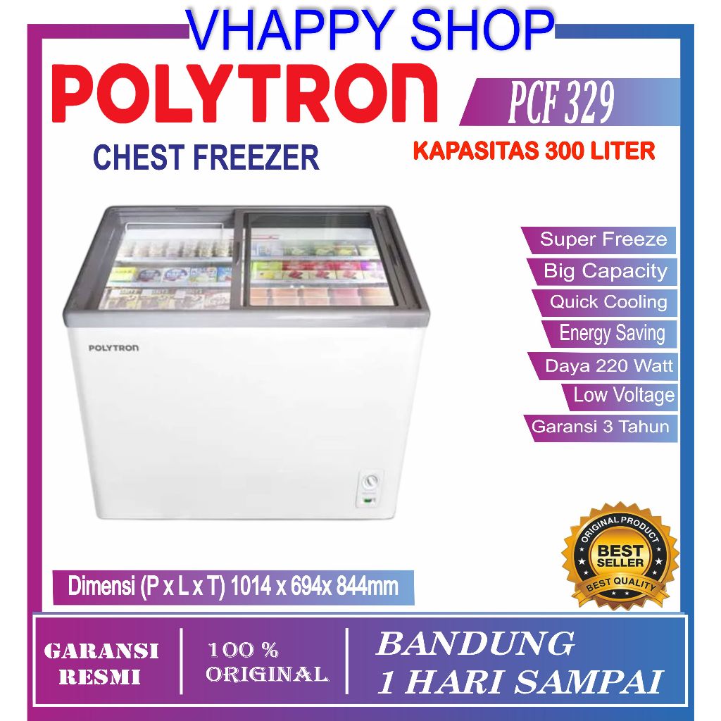 POLYTRON Chest Freezer Sliding / Freezer Sliding PCF 300 300 Liter Garansi Resmi