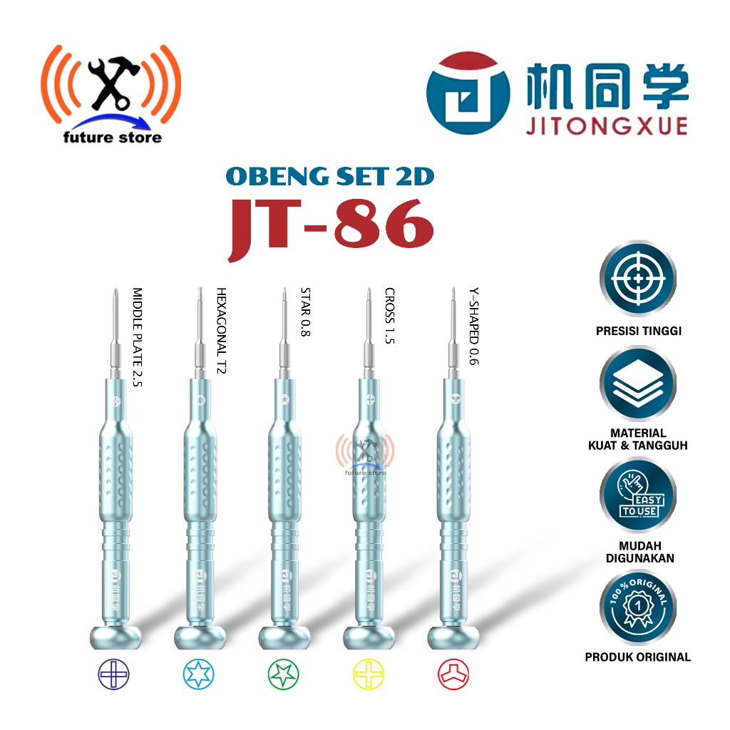 JTX JT-86 OBENG PRESISI 5 IN 1 2D SET UNTUK SERVICE HP & ELEKTRONIK - OBENG HP JTX JT 86 5 IN 1 2D S