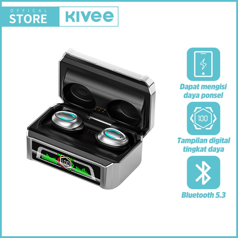 (COD)KIVEE Headset Bluetooth Gaming TWS 1200mAh TW139 Earphone Portable RGB Display Original