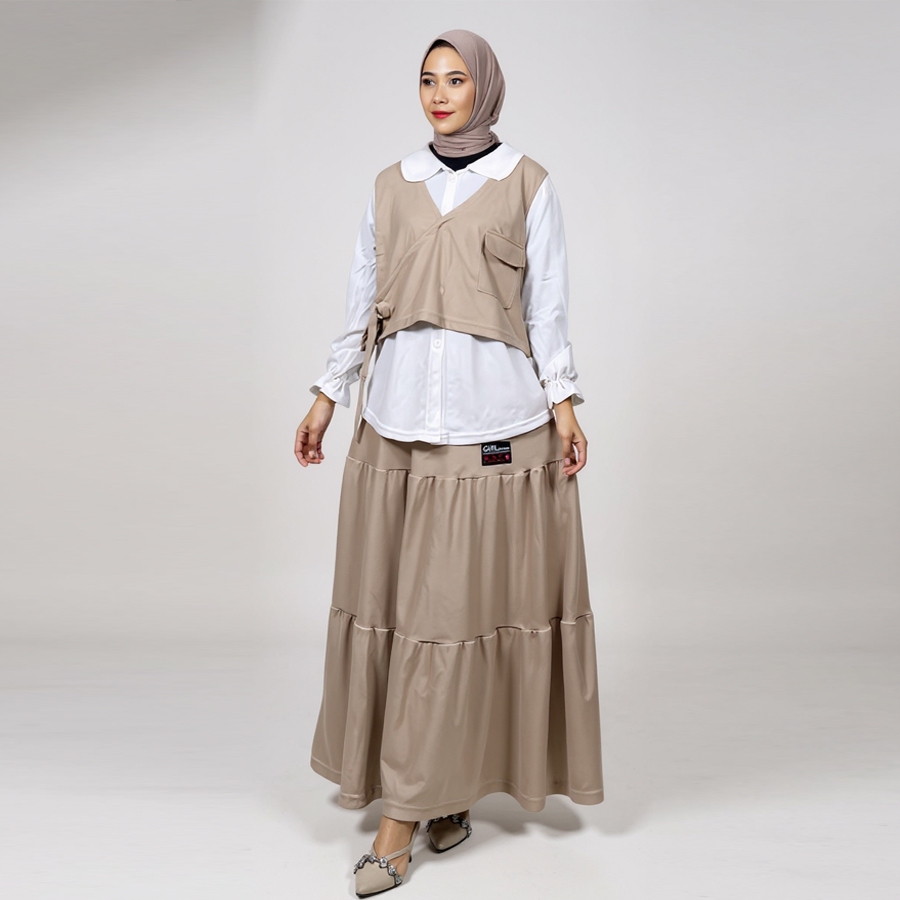 SETELAN WANITA GYL KEMEJA ROMPI DAN ROK PANJANG GL FASHION