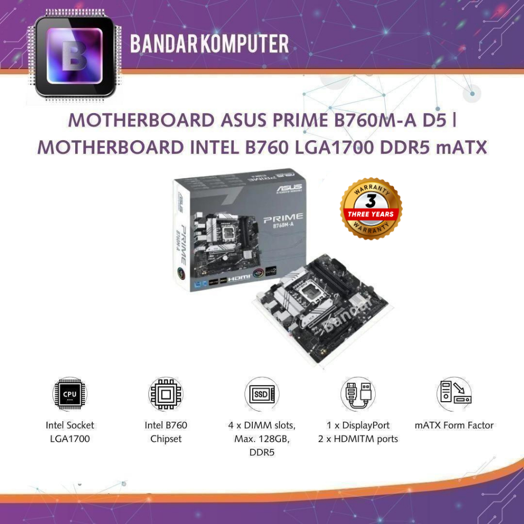 MOTHERBOARD ASUS PRIME B760M-A D5 | MOTHERBOARD INTEL B760 LGA1700 DDR5 mATX