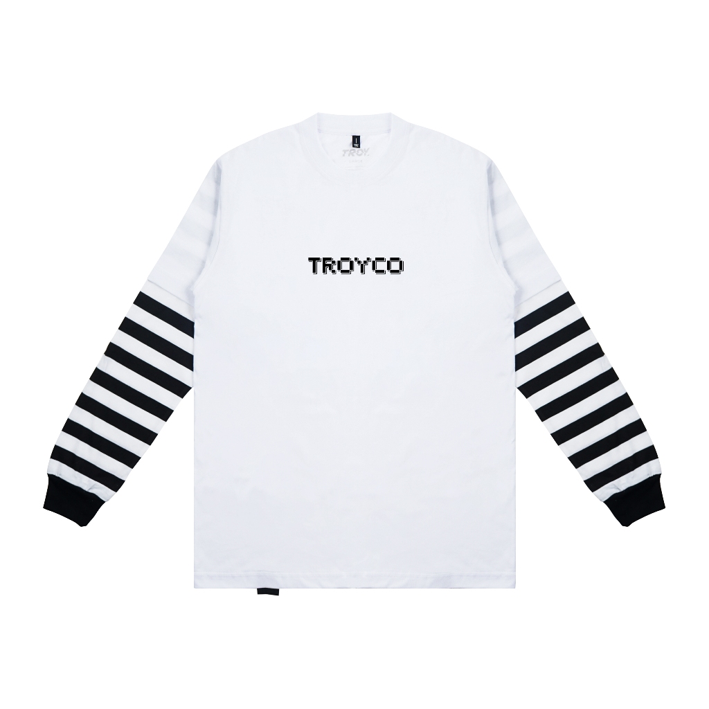 Troy Company Double Sleeve Double Layer Tshirt White Stripe Pixelate - Kaos Putih Lengan Panjang DSD 3428