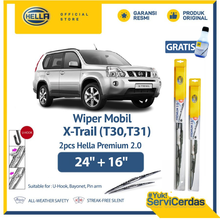 Wiper Mobil Nissan Xtrail T30-T31 24” + 16” (2pcs) - HELLA Premium 2.0