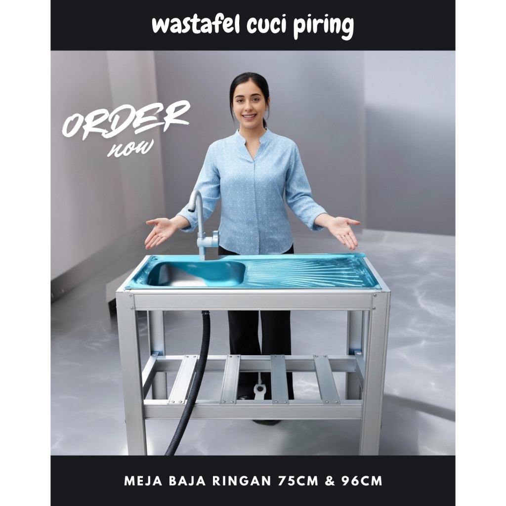 Kitchen Sink Bak Cuci Piring Portable Stainless Anti Karat Rangka Baja Ringan 75/96cm