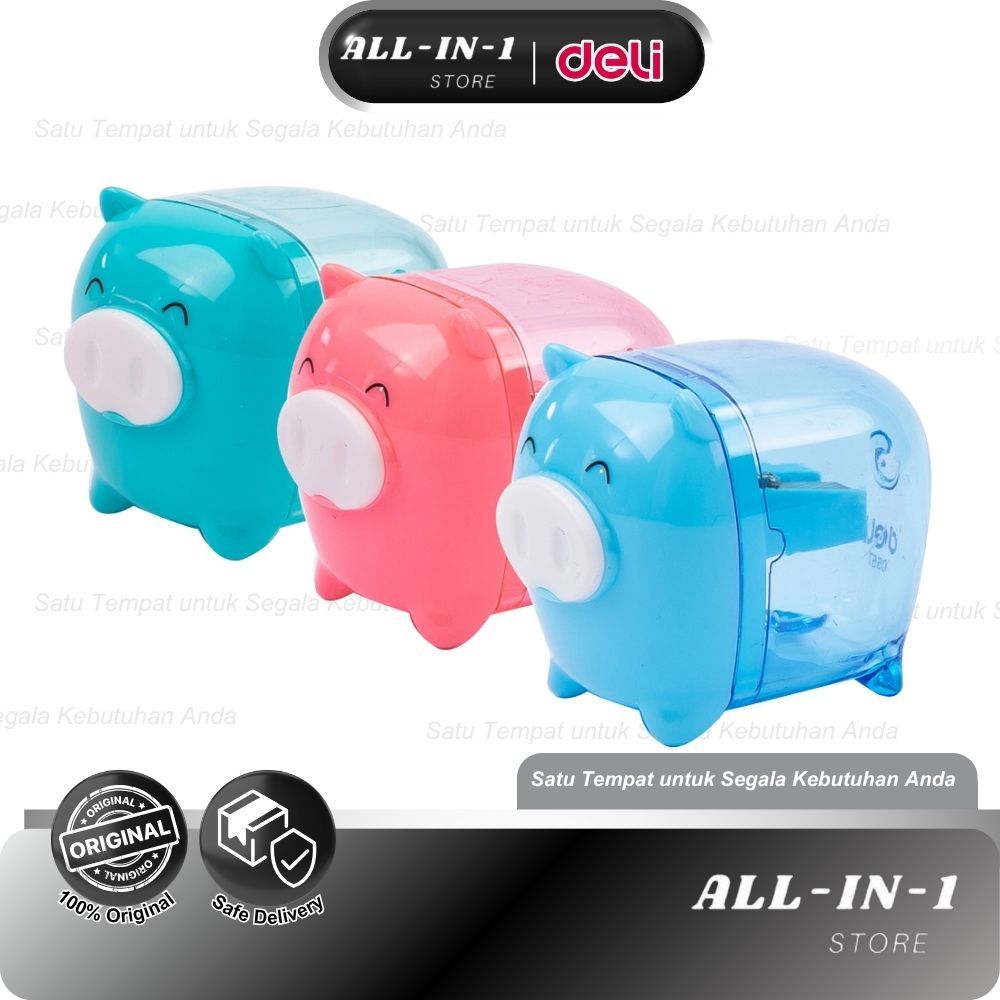 Deli Pencil Sharpener E0557 Rautan Pensil 1 Hole dengan Wadah Serutan untuk Sekolah Kantor