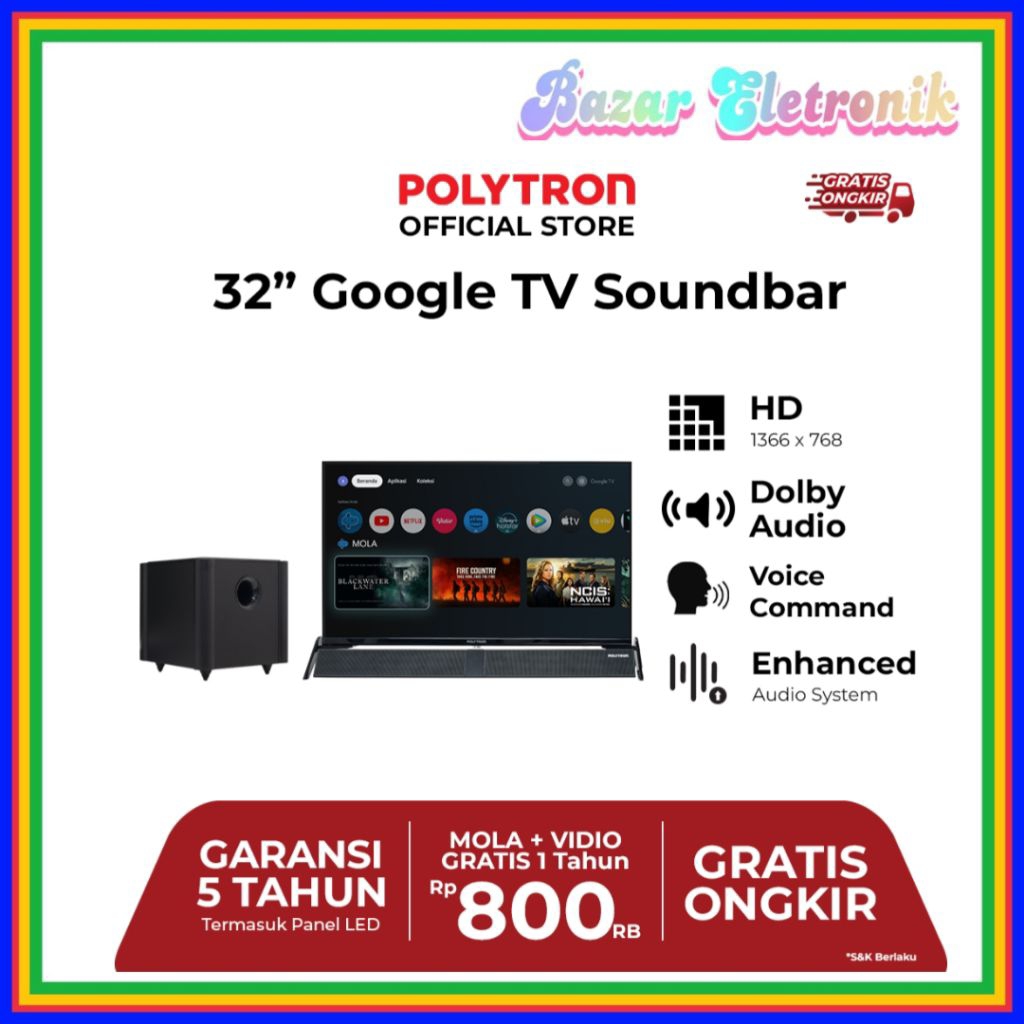 POLYTRON PLD 32BG5058 / LED POLYTRON 32 INCH GOOGLE TV SOUNDBAR / LED POLYTRON