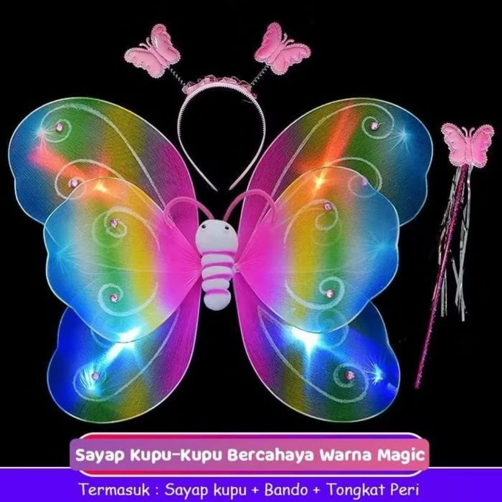 SAYAP KUPU KUPU BERLAMPU SAYAP KUPU KUPU BERCAHAYA WARNA MAGIC PELANGI