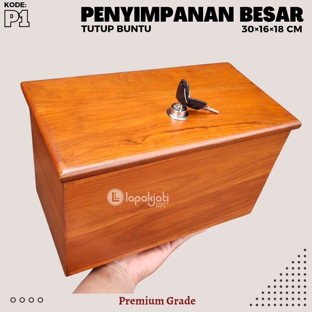 Kotak PENYIMPANAN BESAR Kotak Uang Tempat Perhiasan Box Kayu Jati Polos Dengan Pengunci Tanpa Lubang