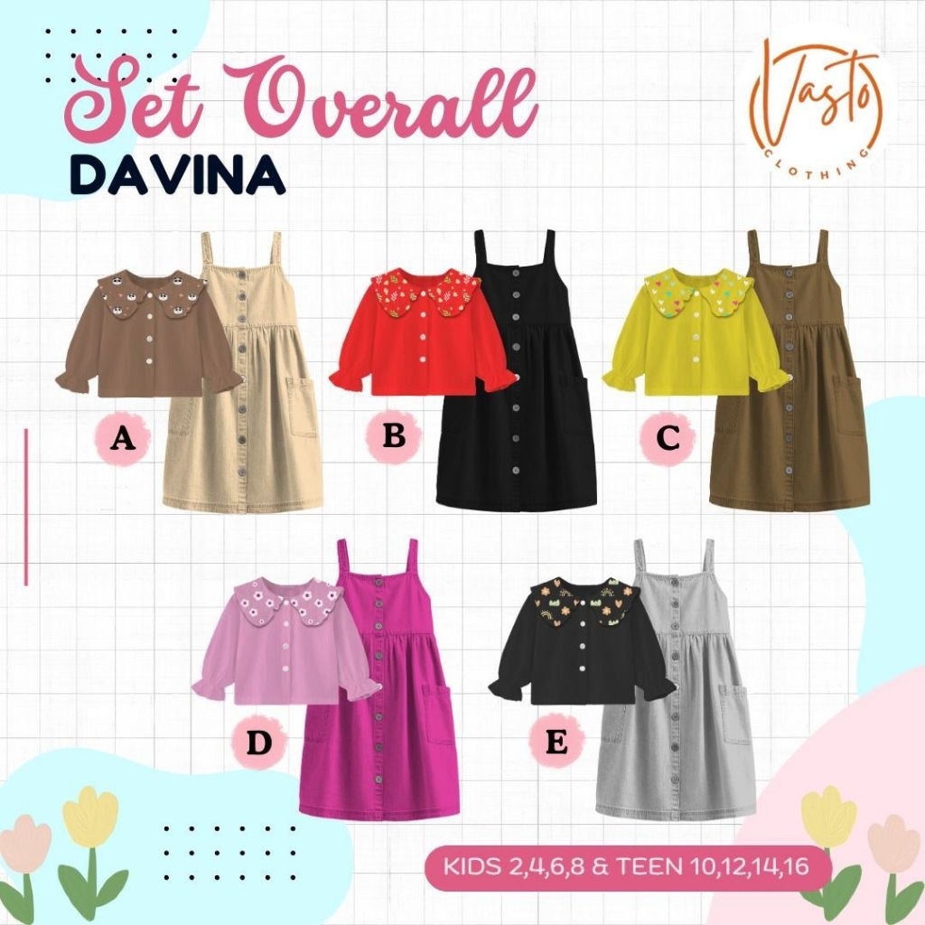 Po‼️ Vasto Setelan Longsleeve Anak Remaja Muslimah Set Overall Davina Cute 2-16th Lengan Trompet Pre