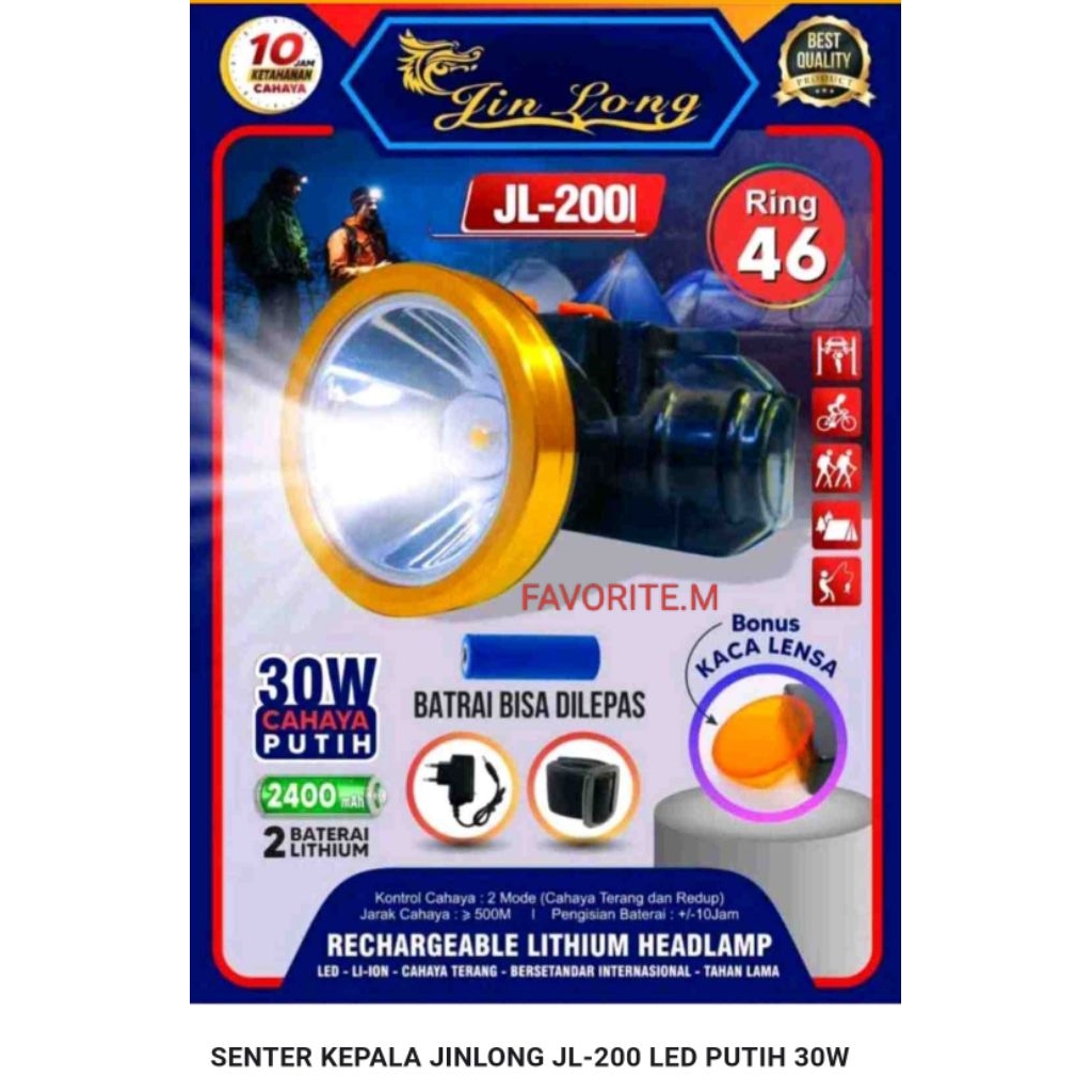 [NEW]Senter kepala jinlong jl-200 led putih 30w/Senter kepala 30w/Senter mancing ikan/Senter 30w bat