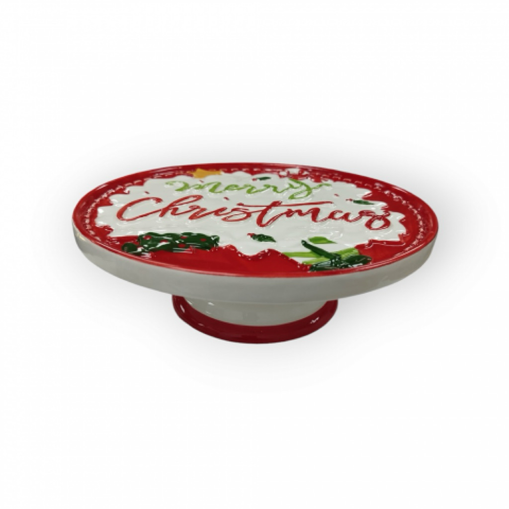Piring Saji Kue Pedestal Plate Natal Keramik
