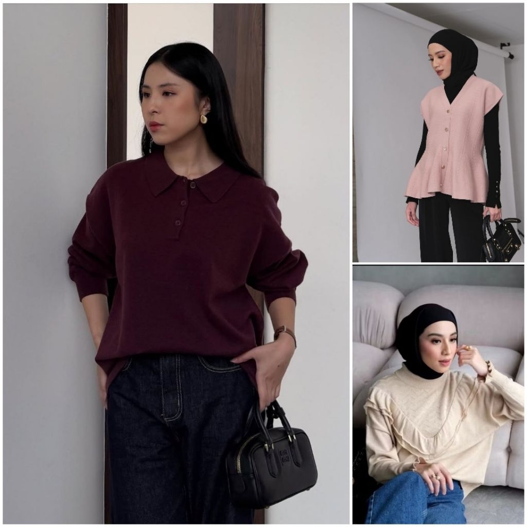 Polo Sweater Gonegani (Maroon) Ruffle Sweater Gonegani (Cream) cheer vest gonegani (Tea Rose) boxy s