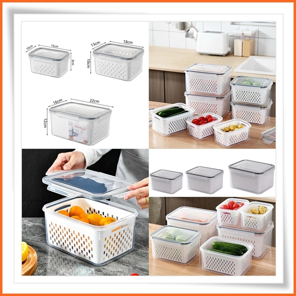Wadah 3in1 Kotak Penyimpanan Buah Sayur Food Container Anti Tumpah