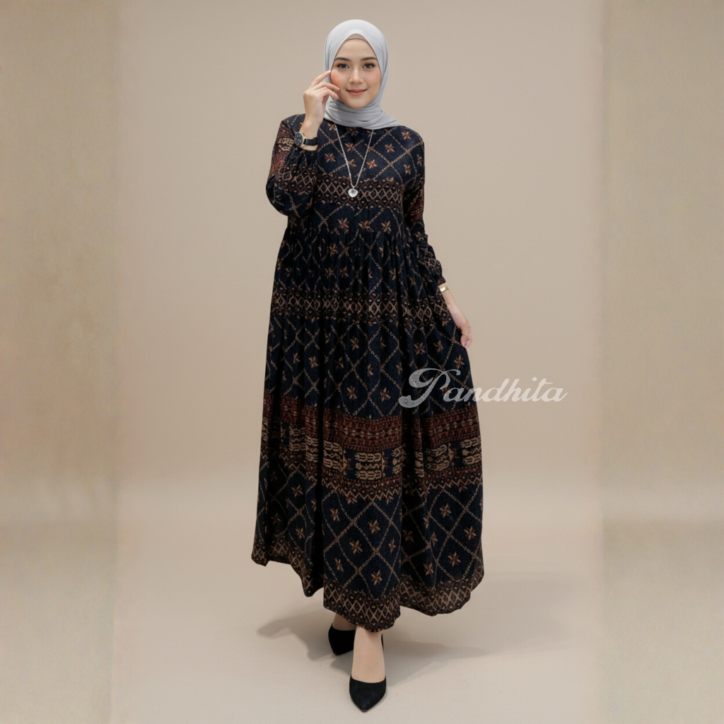 Pandhita Dress Gamis Rayon Viscose Ori Premium Grade A Motif Syari OOTD