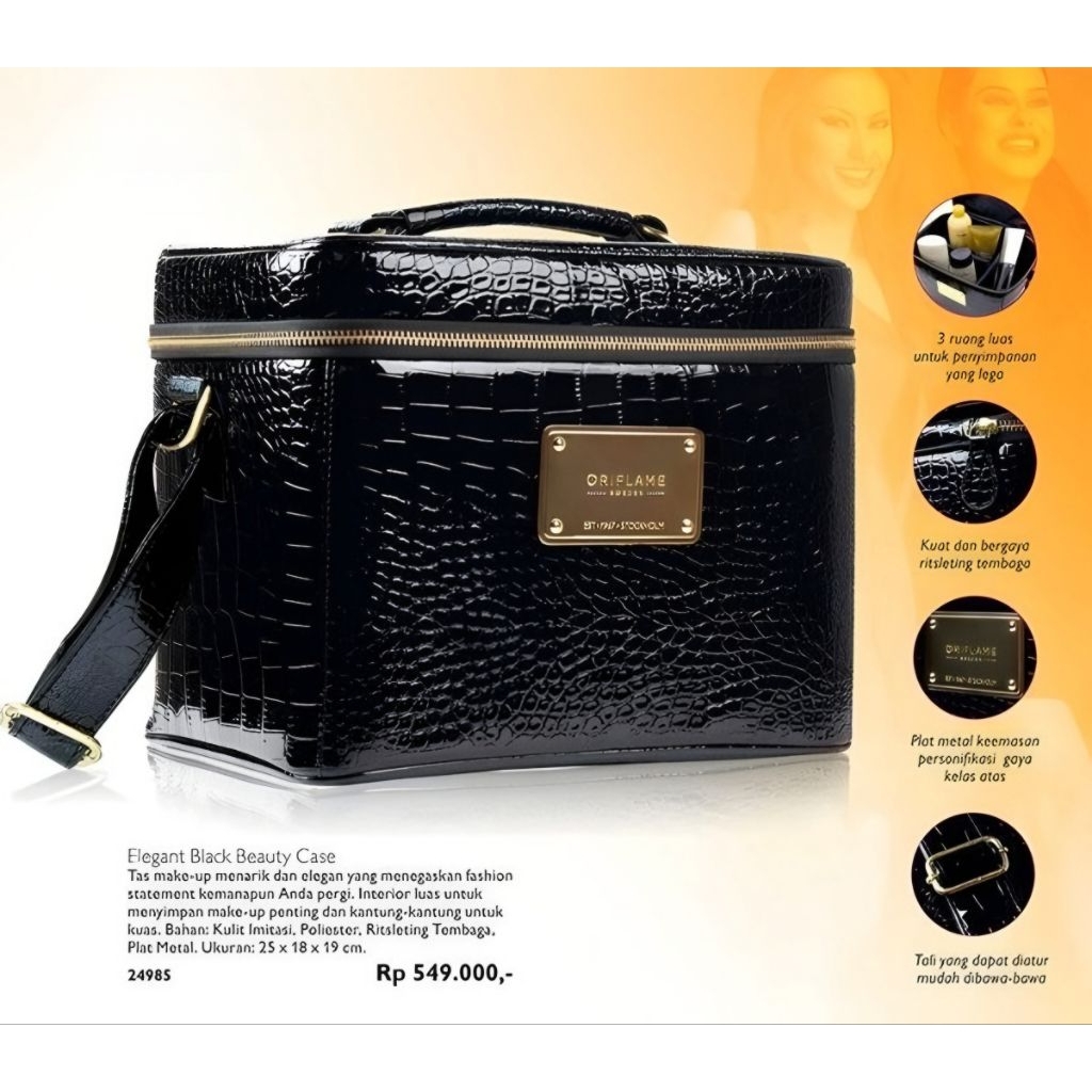 Tas Makeup Kosmetik Oriflame Croco Hitam Glossy Elegant Black Beauty Case Tas Kulit Sintetis Wanita