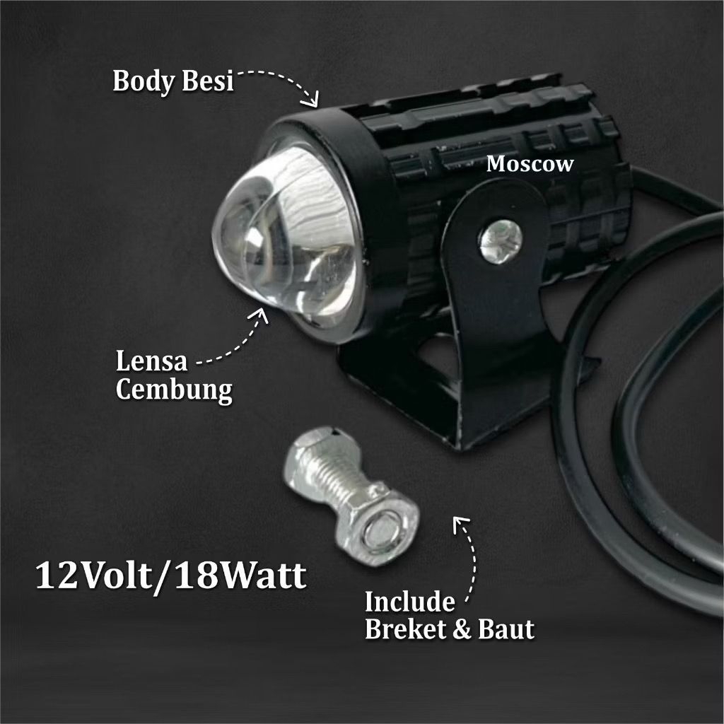 Lampu Tembak Laser Sorot Anti Kabut MOSCOW – Lampu Motor Mobil Warna Kuning Putih, Super Terang, Tah