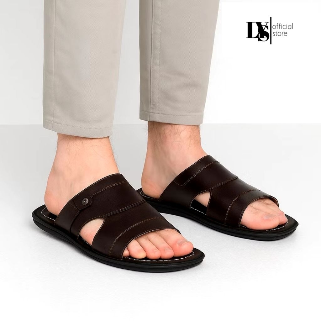 LYS099.Sandal slop pria big size , sandal kulit slide pria formal casual kulit asli BERKUALITAS