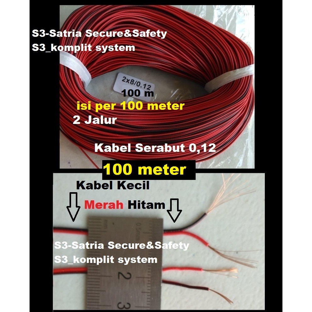 100M Kabel 2x8 Serabut Tembaga Merah Hitam 100 Meter 1roll 1gulung 100m isi 2 jalur 2X8 0.12 kabel 2