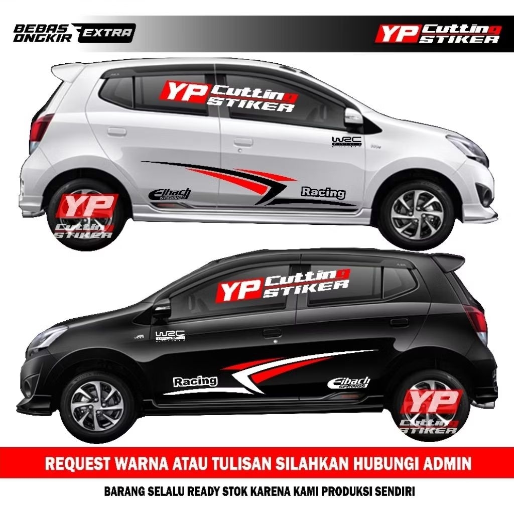 Sticker mobil Ayla Agya brio jazz simple racing stiker list terlaris mobil Ayla Agya keren terbaru