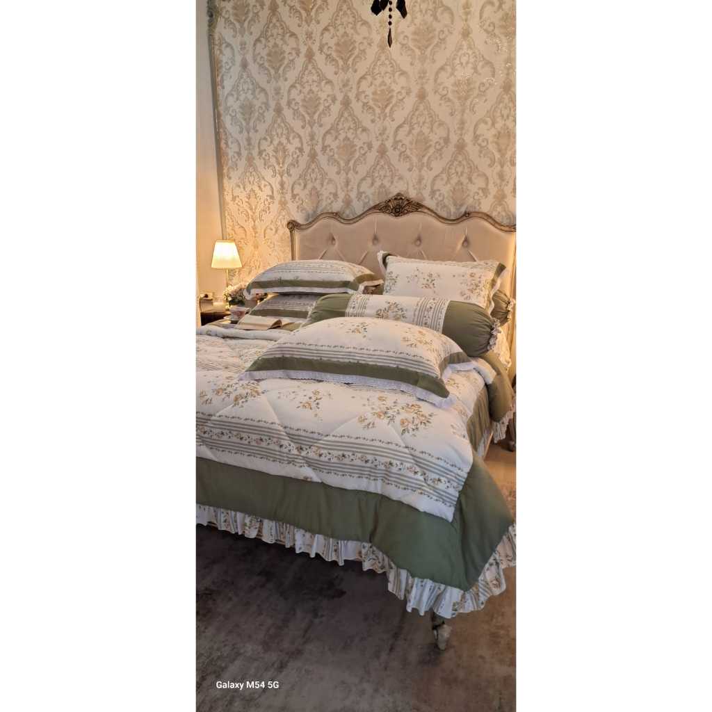 BEDDING SET SPREI BEDCOVER BAHAN KATUN SOLID COTTON HALUS DINGIN WARNA HIJAU SAGE GREEN CANTIK AESTH